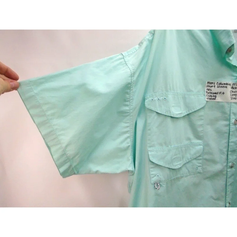 Columbia PFG Bonehead Shirt XXL Men Teal Short Sleeve Fishing Vented Relaxed Fit - Picture 6 of 9